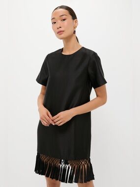 Tuckernuck black dupioni tassel downing short sleeve lined dress small